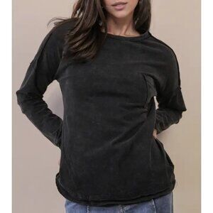 VERY J - Mineral Washed Casual Knit Top Black Plus Size